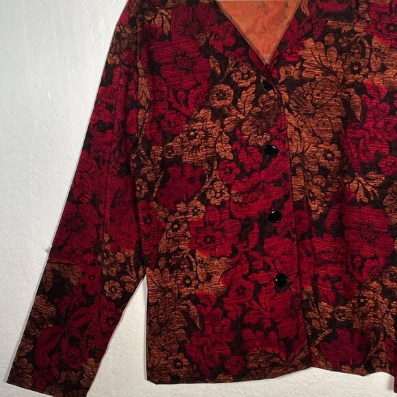 Vintage-Inspired XL Red  Brown Floral Button-Up Blazer Jacket BRIGGS NEW YORK - Picture 5 of 16